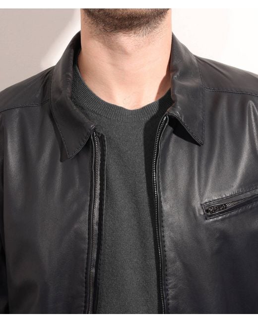 Larusmiani Black Leather Jacket Bullet Blouson for men