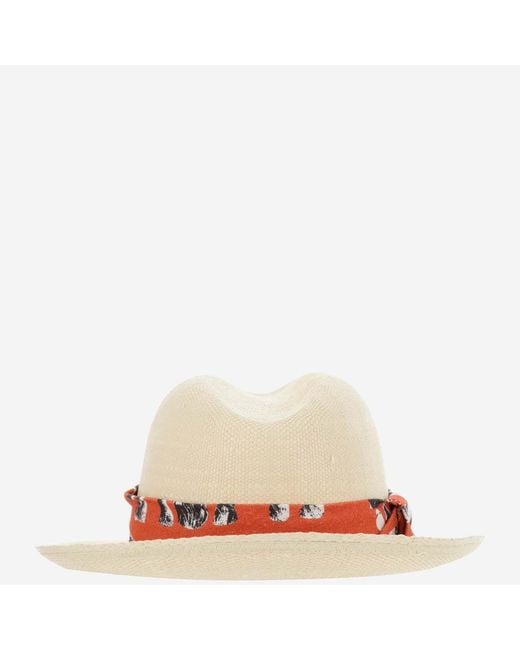 ALEXIA ALVAREZ DE TOLEDO White Panama Hat With Zebra Pattern Belt Raffia