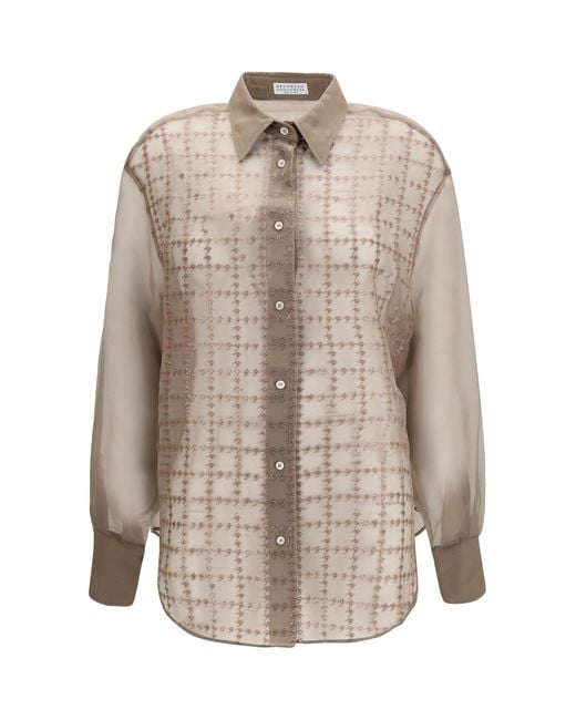 Brunello Cucinelli Multicolor Sheer Checked Shirt Silk