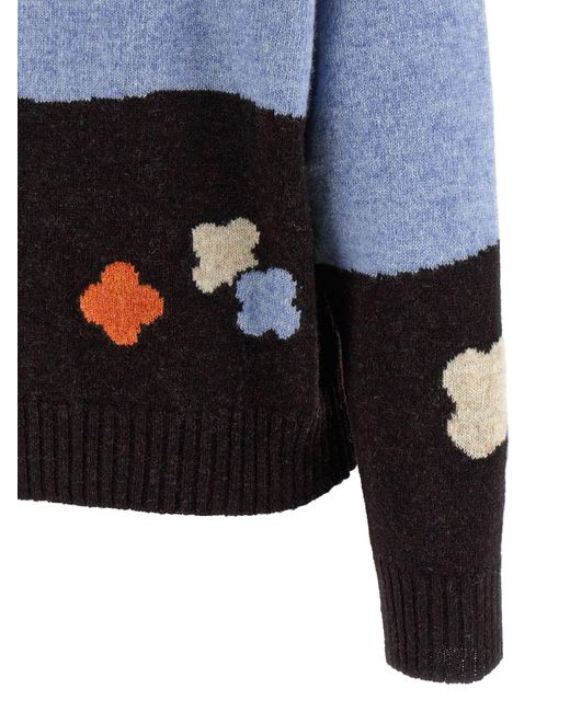 Moschino Blue Shetland Wool Sweater With Landscape Intarsia