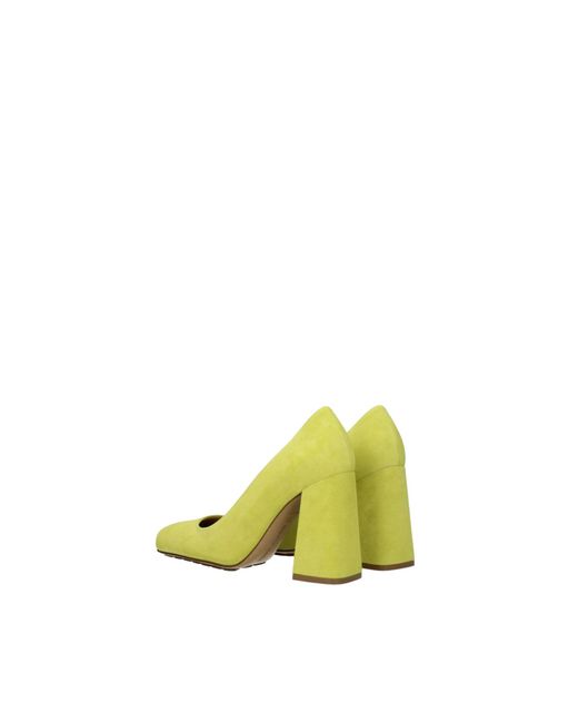Bottega Veneta Yellow Square-Toe Block-Heel Pumps
