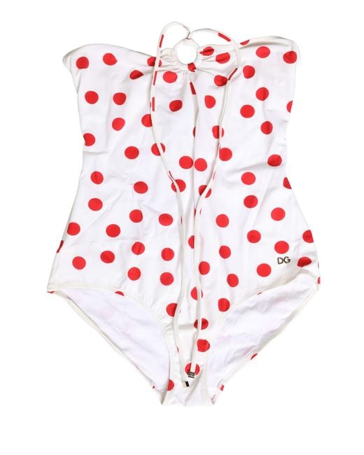 Dolce & Gabbana White Polka Dot One-Piece Swimsuit Swimwear And Elastane Nylon Clothing