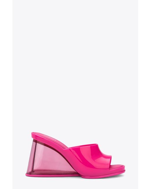 Melissa Darling Ad Bright Pink Mules With Heart Shaped Wedge - Darling