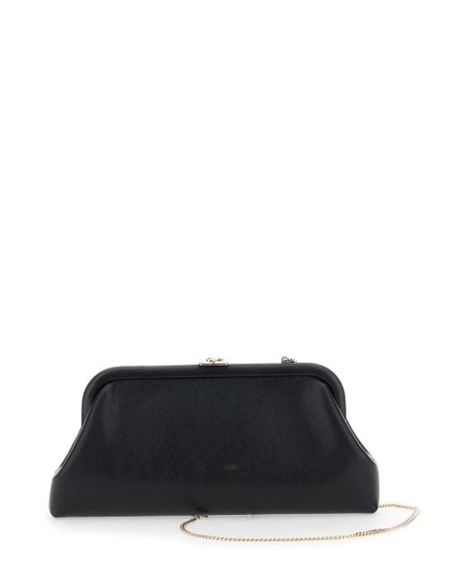 Jimmy Choo Black 'Skylar' Clutch With Chain-Link Shoulder Strap And Kiss-Lock Closure With Logo Plaque