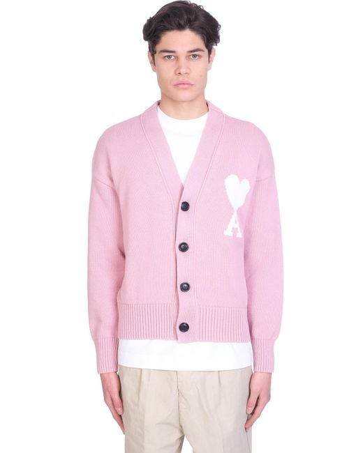 AMI Pink Cardigan In Cotton for men