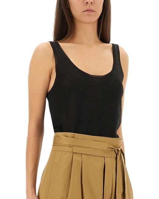 Saint Laurent Black Lurex Knit Tank Top Viscose Polyester