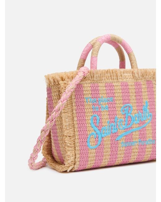 Mc2 Saint Barth Pink Mini Vanity Straw Effect Bag With Striped Print