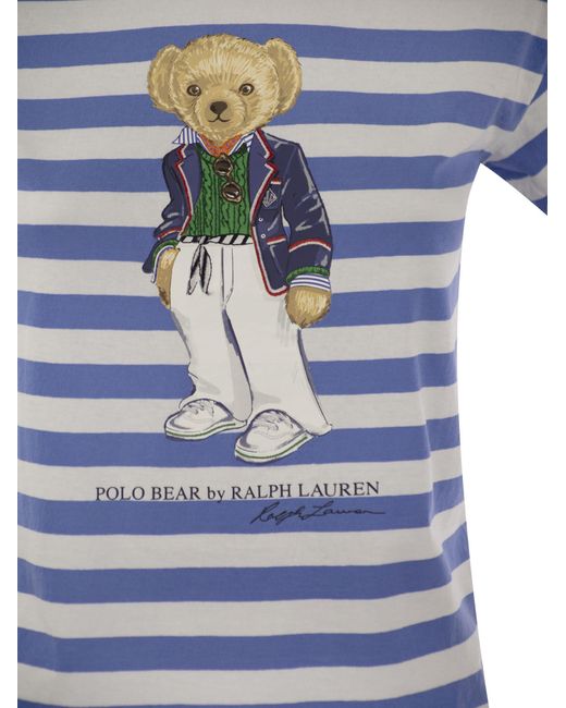 Ralph Lauren Blue Polo Bear Striped Cotton T-Shirt