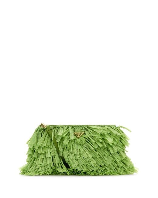 Prada Green Grass Crochet Clutch