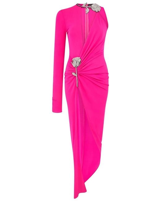 David Koma Pink Drape Jersey One-Sleeved Gown