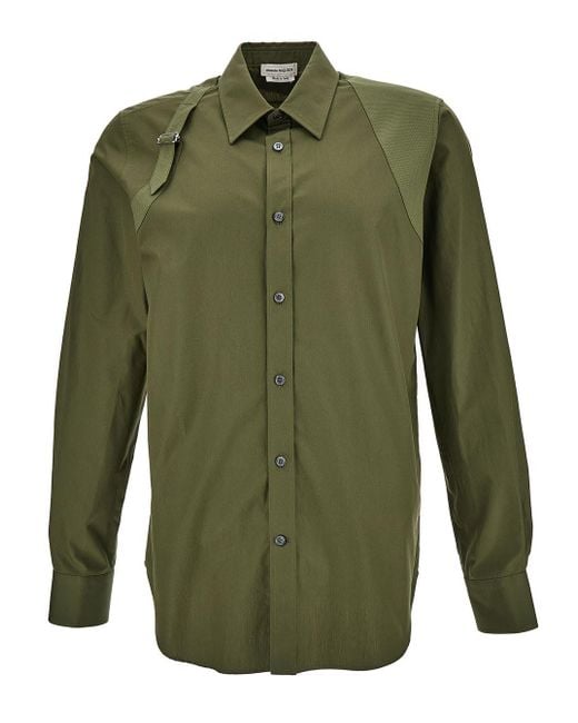 Alexander McQueen Green Shirt With Harness Detail In Cotton for men