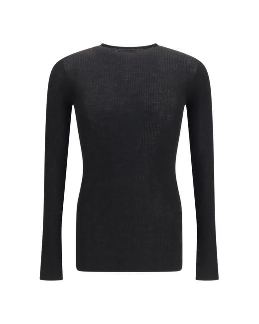 Rick Owens Black Slim Ribbed Long-Sleeve Sweater Merino Wool Ovis Aries for men