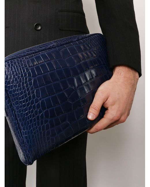 Tom Ford Blue Crocodile Print Leather Laptop Pouch Clutch Bags for men