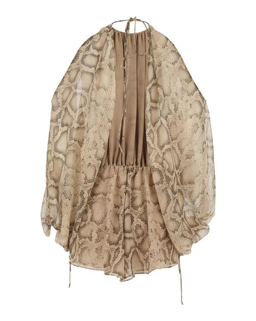 ANDAMANE Python Print Blouse With Fabric Knot Closure For Shirts And ...