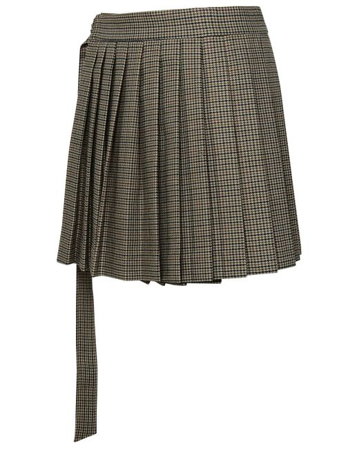 AMI Green Ami Paris 'kilt' Beige Wool Miniskirt