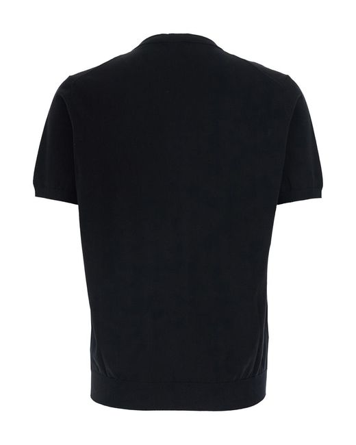 Kangra Black Crew Neck Sweater With Short Sleeves And Ribbed Finishes for men