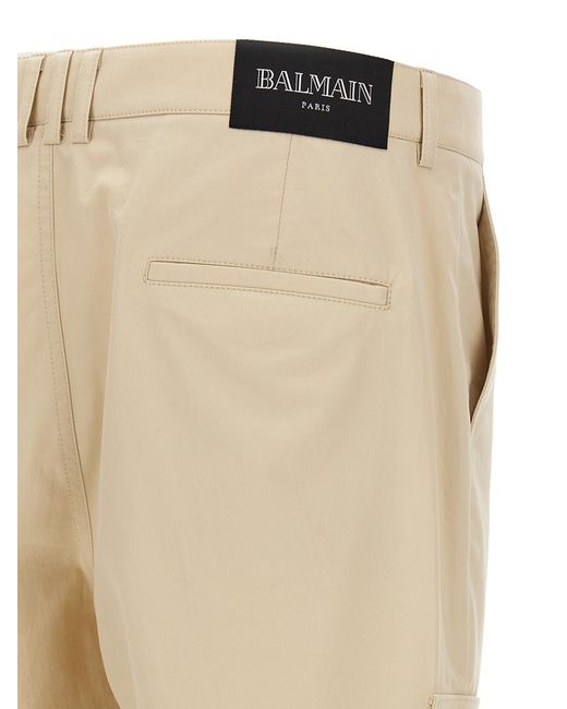 Balmain Natural Tailored Straight Leg Cotton Cargo Pants for men