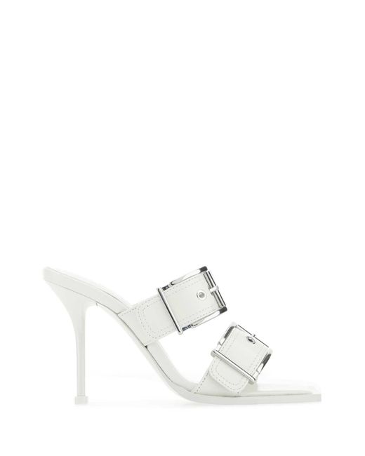 Alexander McQueen White Leather Mules