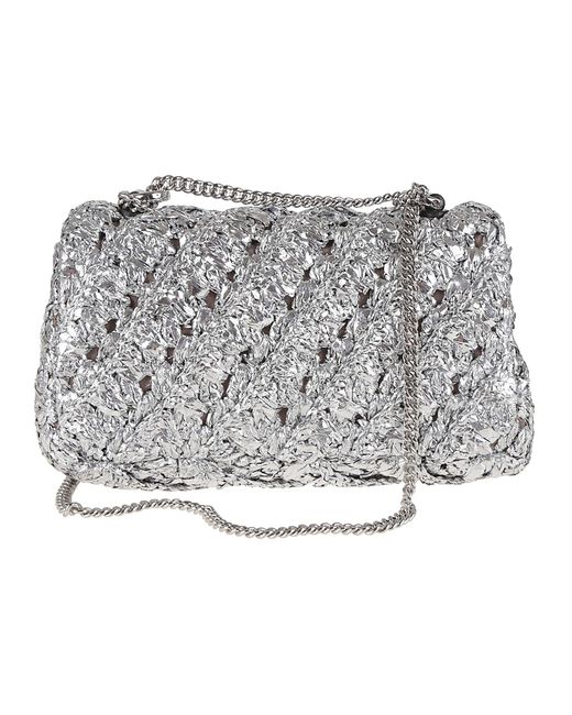 Tory Burch Gray Kira Woven Mini Flap Bag