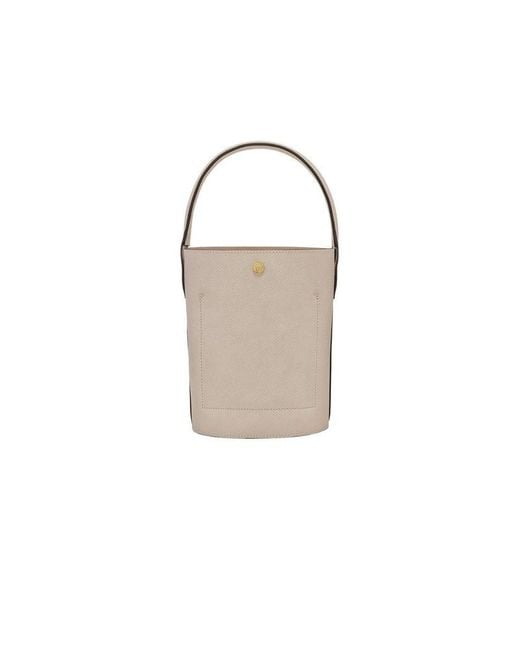 Longchamp White Bucket Bag Russian Leather Cowhide Bucket-Bags