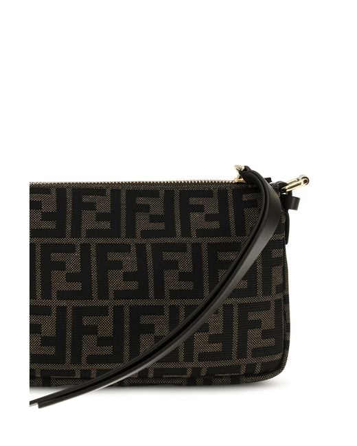 Fendi Black All-Over Monogram Jacquard Shoulder Bag Polyester; Cotton