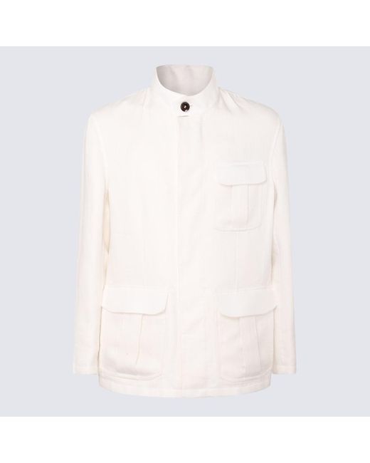 Brioni White Leather Casual Jacket for men