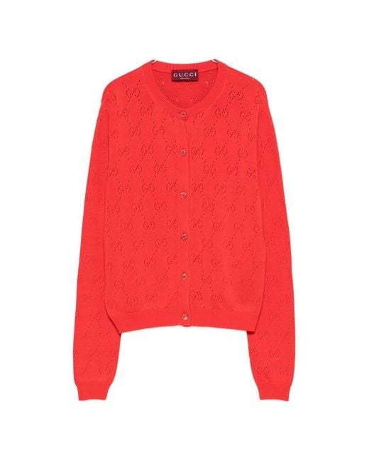 Gucci Red Gg Cotton Cardigan