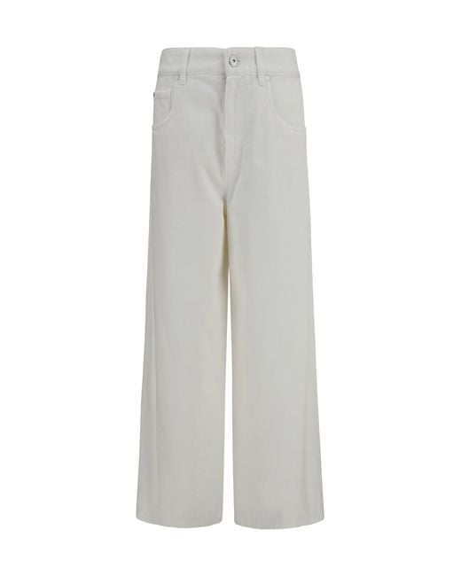 Brunello Cucinelli White Jeans Palazzo Cotton Trousers