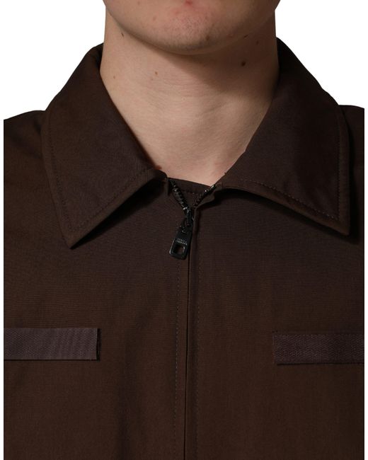 Dolce & Gabbana Brown Cotton Stretch Full Zip Bomber Jacket for men