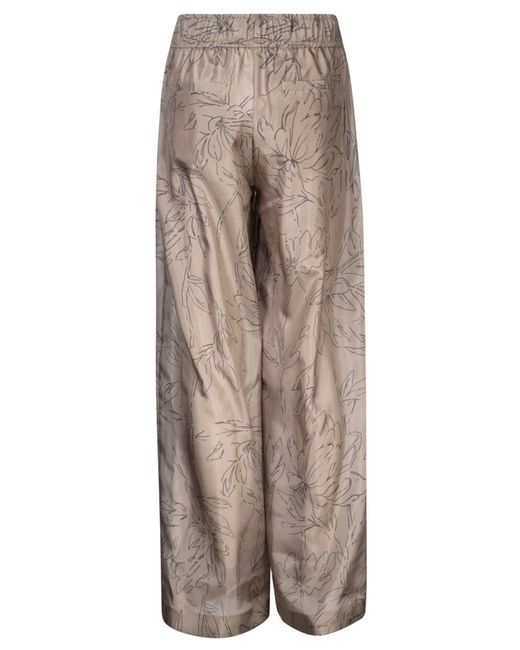 Brunello Cucinelli Brown Elastic Waist Wide Leg Printed Trousers