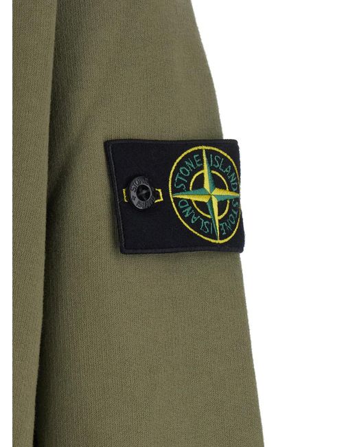 Stone Island Green Hooded Zip-Up Sweatshirt Cotton Sweatshirts for men