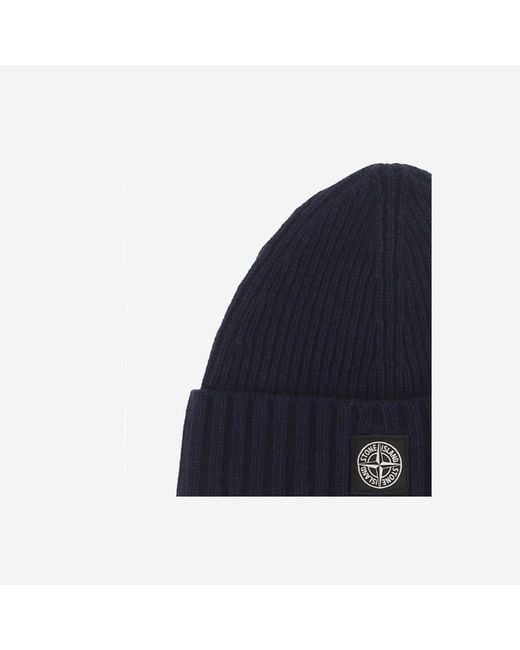 Stone Island Blue Wool-Blend Logo Beanie Hat for men