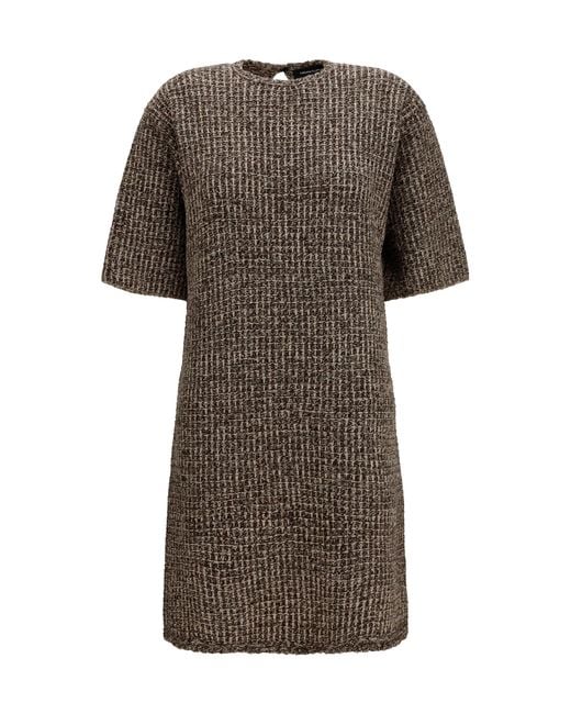 Fabiana Filippi Black Dress Sequin-Effect Tweed Merino Wool (Ovis Aries)