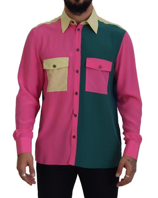 Dolce & Gabbana Pink Elegant Silk Button-Down Shirt for men