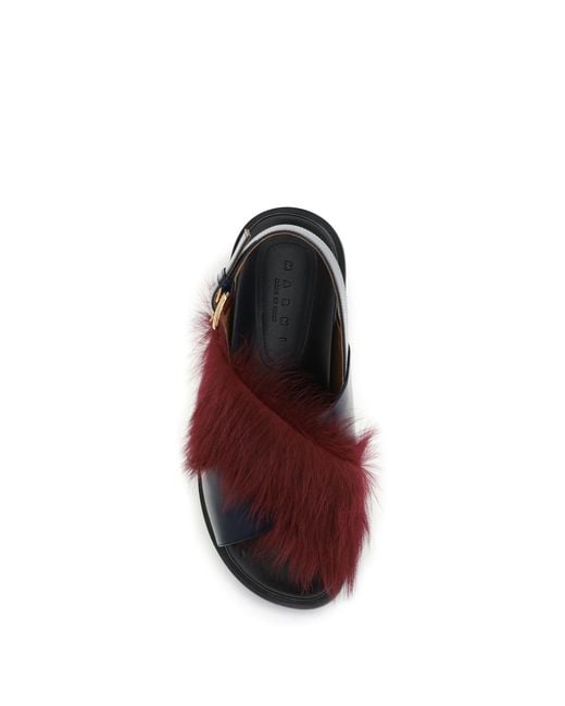 Marni Brown Fur-Lined Fussbett Sandals Calf Leather Bos Taurus