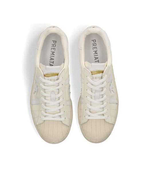 Premiata White Sneakers Russell Leather Upper: Calfskin Trainers for men