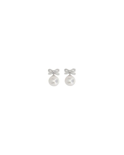 Self-Portrait White Crystal Bow Earrings With Pearl Brass