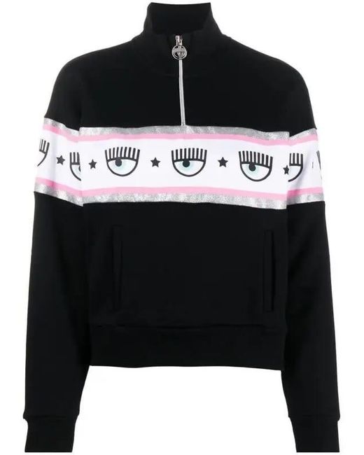 Chiara Ferragni Black Logo-tape Cotton Sweatshirt