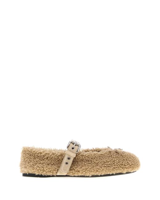 Miu Miu Multicolor Beige Shearling Ballerinas