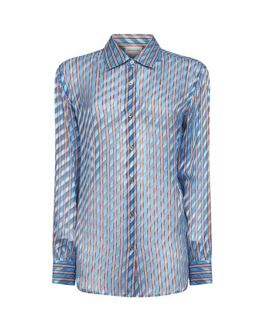 Dries Van Noten Blue Devoré Viscose And Silk Striped Shirt