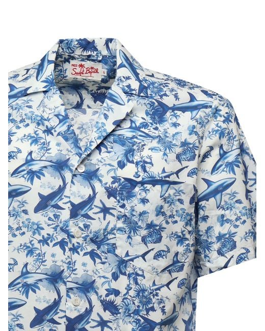 Mc2 Saint Barth Blue Kalea Shirt With Shark Print for men