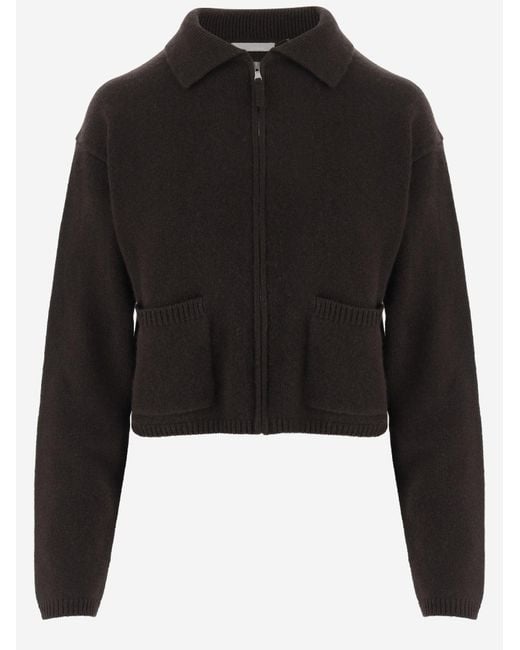 Allude Black Cashmere Zip-Up Sweater Dark