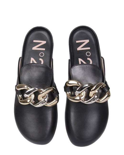 N°21 Black Mules With Oversized Chain