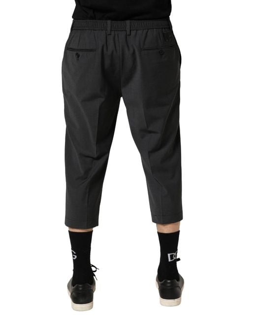 Dolce & Gabbana Black Wool Cropped Chino Trouser Pants Elastane Polyester for men