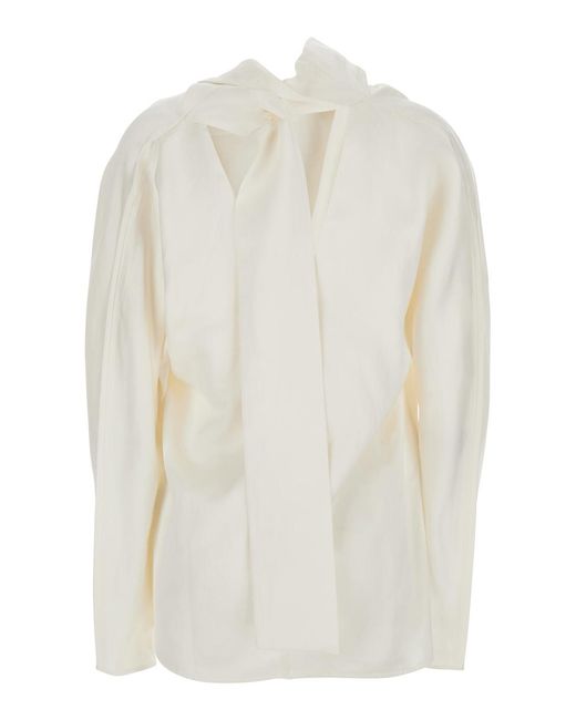 Totême  White Blouse With Cowl Neck, Knot Back — Blouses