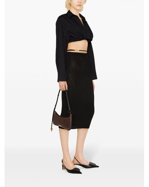 Jacquemus Black Lamb Leather Midi Skirt