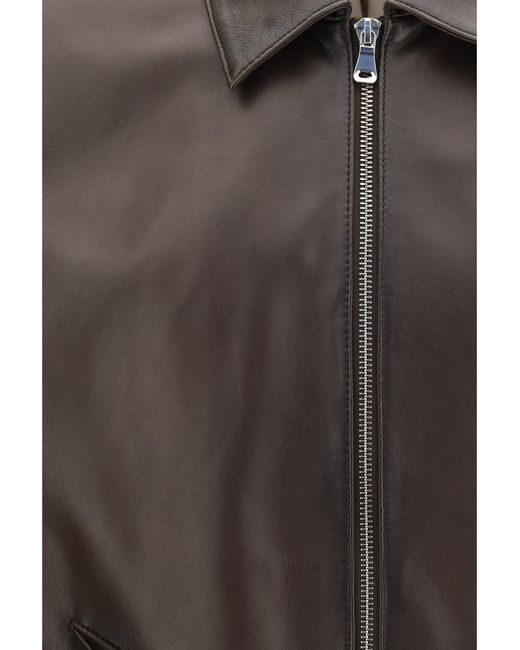 D'Amico Gray Leather Jacket Lamb Ovis Aries for men
