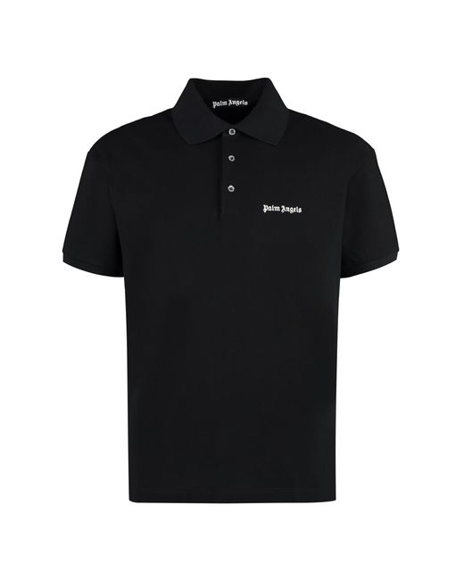 Palm Angels Black Cotton Piqué Polo Shirt for men