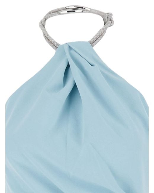 Solace London Blue 'Riva' Light Long Dress With Rhinestone-Embellished Neckline And Drape Details