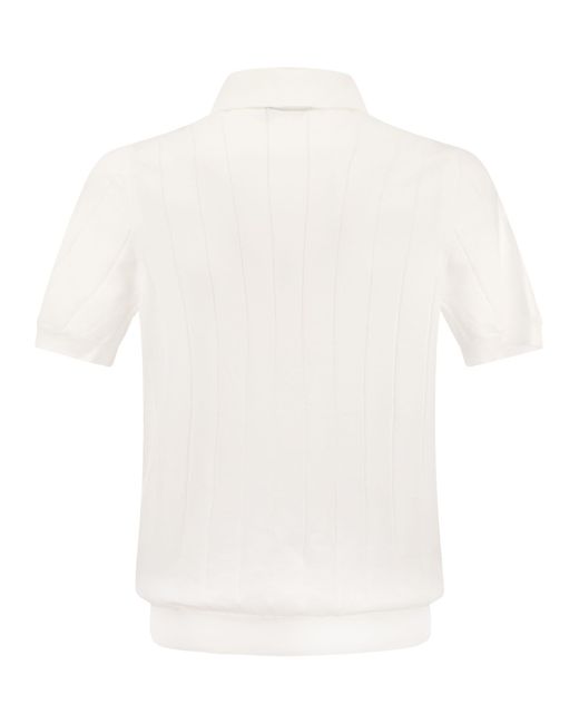 Fay White Knitted Polo Shirt for men